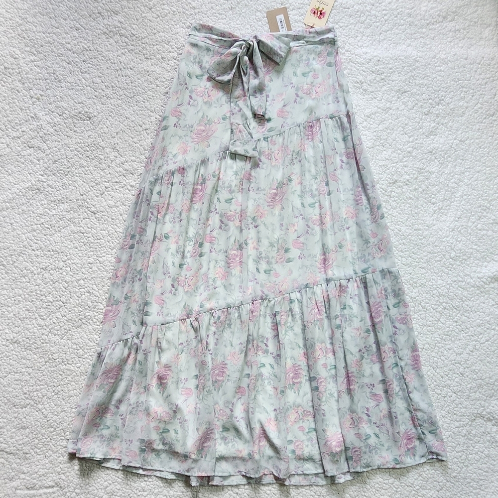 Entro Floral Maxi Skirt in Pastel Blue/Green, Pink, and Purple Size Medium